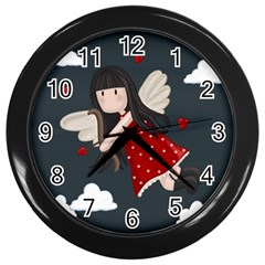 Cupid Girl Wall Clocks (black) by Valentinaart