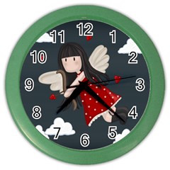 Cupid Girl Color Wall Clocks by Valentinaart