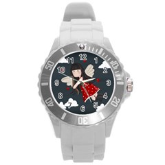 Cupid Girl Round Plastic Sport Watch (l) by Valentinaart