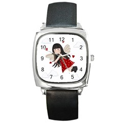 Cupid Girl Square Metal Watch by Valentinaart