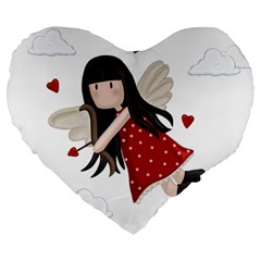 Cupid Girl Large 19  Premium Flano Heart Shape Cushions by Valentinaart