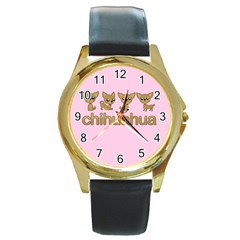 Chihuahua Round Gold Metal Watch by Valentinaart