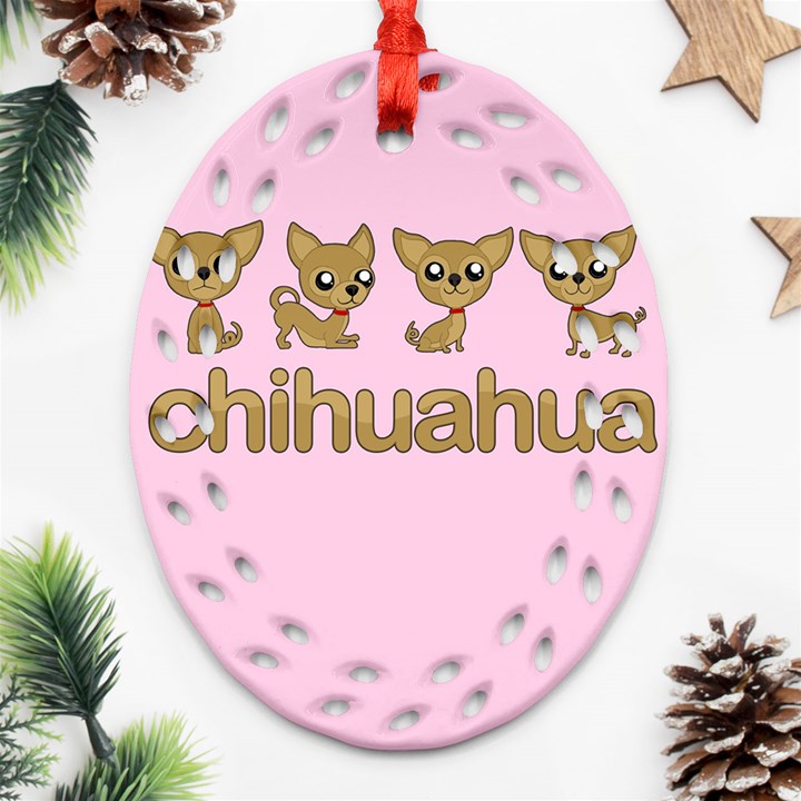 Chihuahua Oval Filigree Ornament (Two Sides)