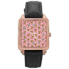 Chihuahua Pattern Rose Gold Leather Watch  by Valentinaart