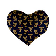 Chihuahua Pattern Standard 16  Premium Flano Heart Shape Cushions by Valentinaart