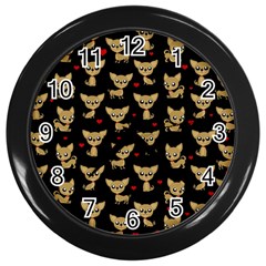 Chihuahua Pattern Wall Clocks (black) by Valentinaart