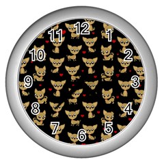 Chihuahua Pattern Wall Clocks (silver)  by Valentinaart