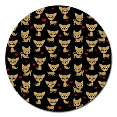 Chihuahua Pattern Magnet 5  (round) by Valentinaart