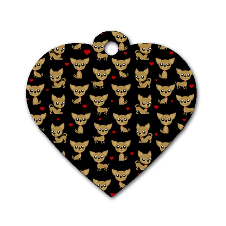 Chihuahua pattern Dog Tag Heart (Two Sides)