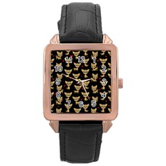 Chihuahua Pattern Rose Gold Leather Watch  by Valentinaart