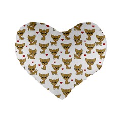 Chihuahua Pattern Standard 16  Premium Flano Heart Shape Cushions by Valentinaart