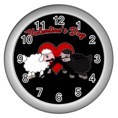 Valentines Day - Sheep  Wall Clocks (silver)  by Valentinaart