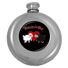 Valentines Day - Sheep  Round Hip Flask (5 Oz) by Valentinaart