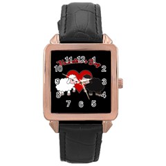 Valentines Day - Sheep  Rose Gold Leather Watch  by Valentinaart