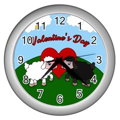 Valentines Day - Sheep  Wall Clocks (silver)  by Valentinaart