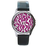 Electric Pink Polynoise Round Metal Watch Front