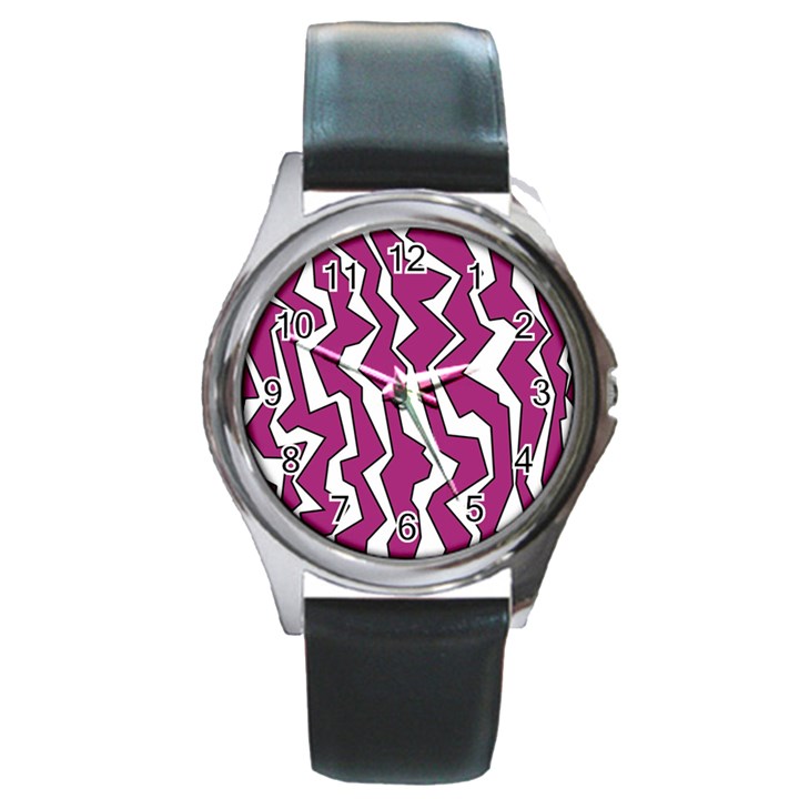 Electric Pink Polynoise Round Metal Watch