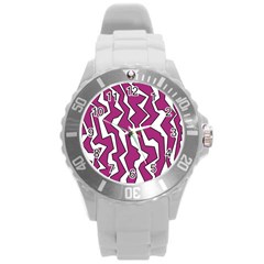 Electric Pink Polynoise Round Plastic Sport Watch (l) by jumpercat