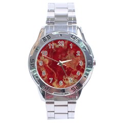 Marble Red Yellow Background Stainless Steel Analogue Watch by Nexatart