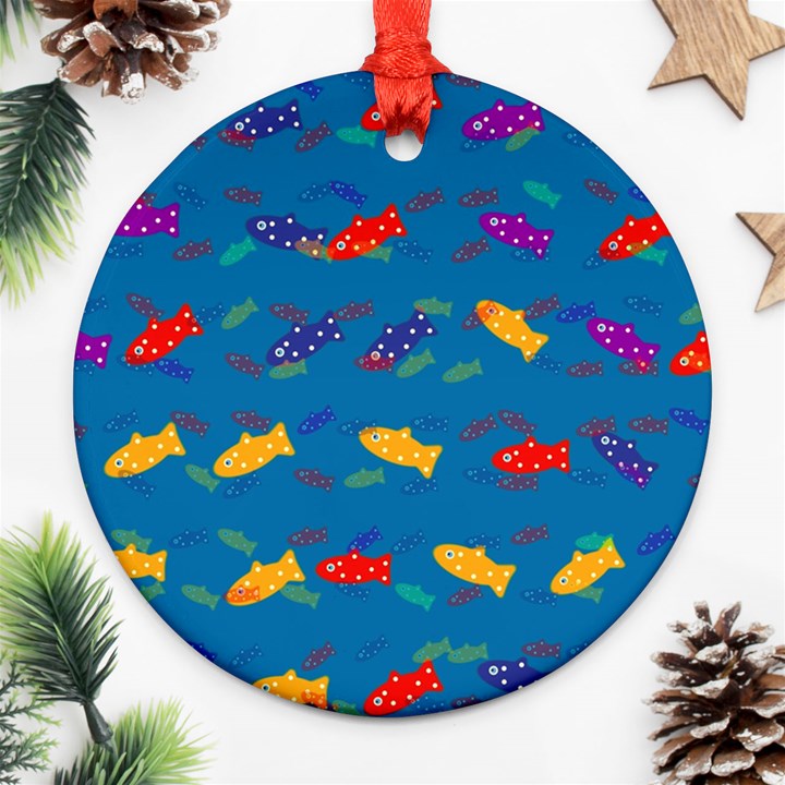 Fish Blue Background Pattern Texture Ornament (Round)