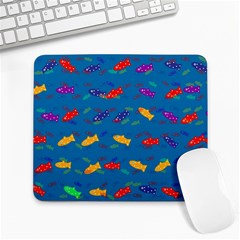 Fish Blue Background Pattern Texture Large Mousepads by Nexatart