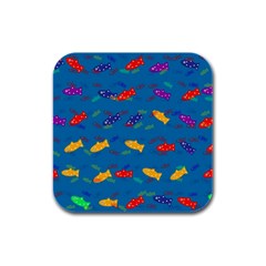 Fish Blue Background Pattern Texture Rubber Square Coaster (4 Pack)  by Nexatart