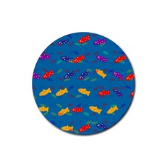 Fish Blue Background Pattern Texture Rubber Round Coaster (4 Pack)  by Nexatart