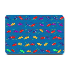 Fish Blue Background Pattern Texture Small Doormat  by Nexatart