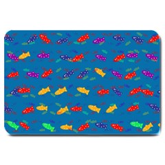 Fish Blue Background Pattern Texture Large Doormat  by Nexatart