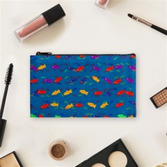 Fish Blue Background Pattern Texture Cosmetic Bag (small)  by Nexatart