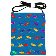 Fish Blue Background Pattern Texture Shoulder Sling Bags by Nexatart