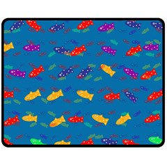 Fish Blue Background Pattern Texture Fleece Blanket (medium)  by Nexatart