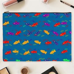 Fish Blue Background Pattern Texture Cosmetic Bag (xxxl)  by Nexatart