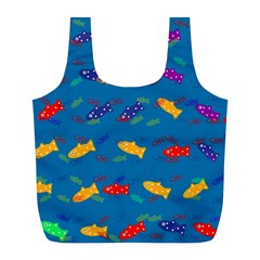 Fish Blue Background Pattern Texture Full Print Recycle Bags (l)  by Nexatart