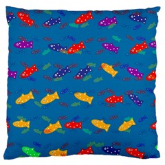 Fish Blue Background Pattern Texture Standard Flano Cushion Case (one Side) by Nexatart