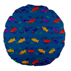 Fish Blue Background Pattern Texture Large 18  Premium Flano Round Cushions by Nexatart