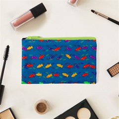 Fish Blue Background Pattern Texture Cosmetic Bag (xs) by Nexatart