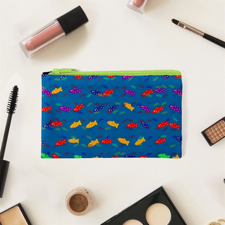 Fish Blue Background Pattern Texture Cosmetic Bag (XS)