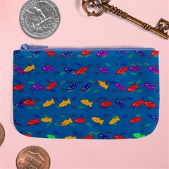 Fish Blue Background Pattern Texture Large Coin Purse by Nexatart