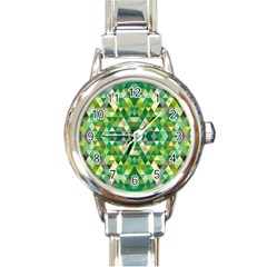 Forest Abstract Geometry Background Round Italian Charm Watch by Nexatart