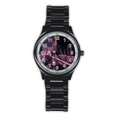 Texture Abstract Background City Stainless Steel Round Watch by Nexatart