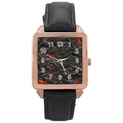 Rock Volcanic Hot Lava Burn Boil Rose Gold Leather Watch  by Nexatart