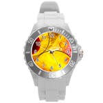 Abstract Water Oil Macro Round Plastic Sport Watch (L) Front