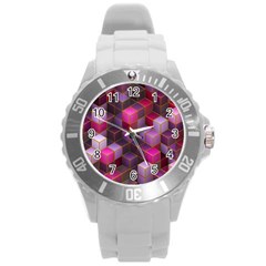 Cube Surface Texture Background Round Plastic Sport Watch (l) by Nexatart