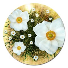 Summer Anemone Sylvestris Magnet 5  (round) by Nexatart