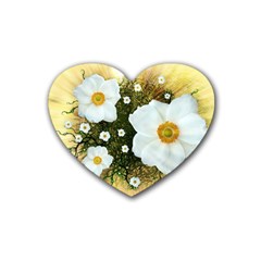 Summer Anemone Sylvestris Heart Coaster (4 Pack)  by Nexatart