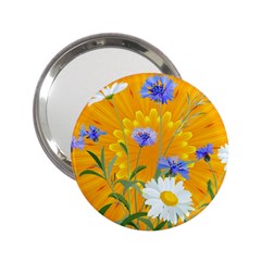 Flowers Daisy Floral Yellow Blue 2 25  Handbag Mirrors by Nexatart