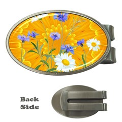 Flowers Daisy Floral Yellow Blue Money Clips (oval)  by Nexatart