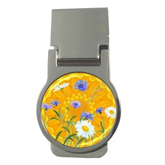 Flowers Daisy Floral Yellow Blue Money Clips (round)  by Nexatart