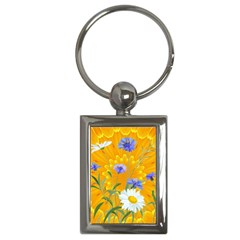 Flowers Daisy Floral Yellow Blue Key Chains (rectangle)  by Nexatart